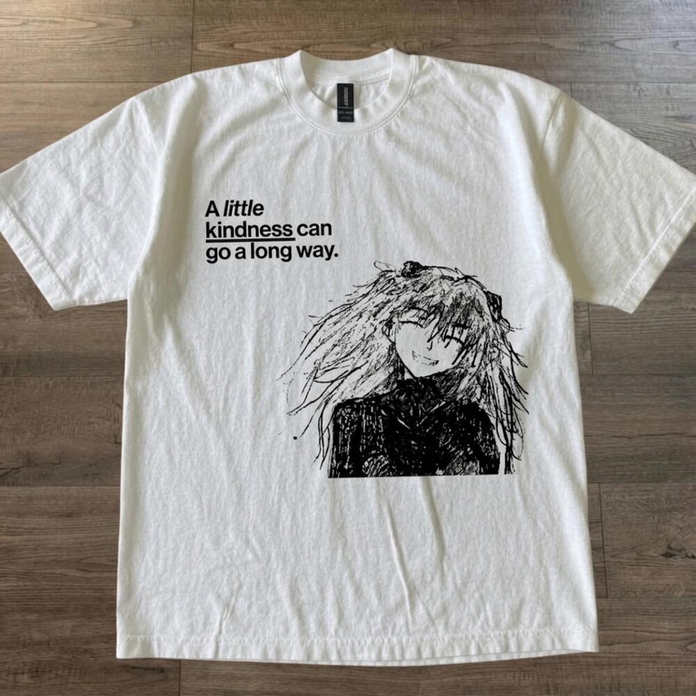 Evangelion Asuka Kindness Go A Long Way Quote Anime White Graphic T-Shirt